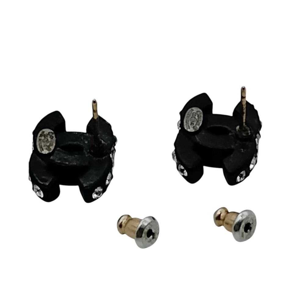 CHANEL Black and Silver Crystal Stud Pierced Earrings - Picture 6 of 7